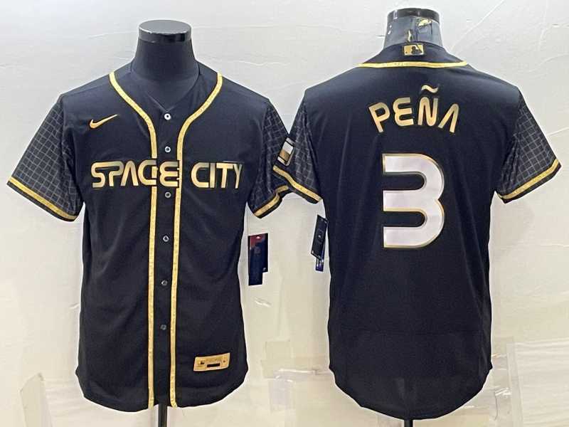 Mens Houston Astros #3 Jeremy Pena Black Gold Flex Base Stitched Jersey